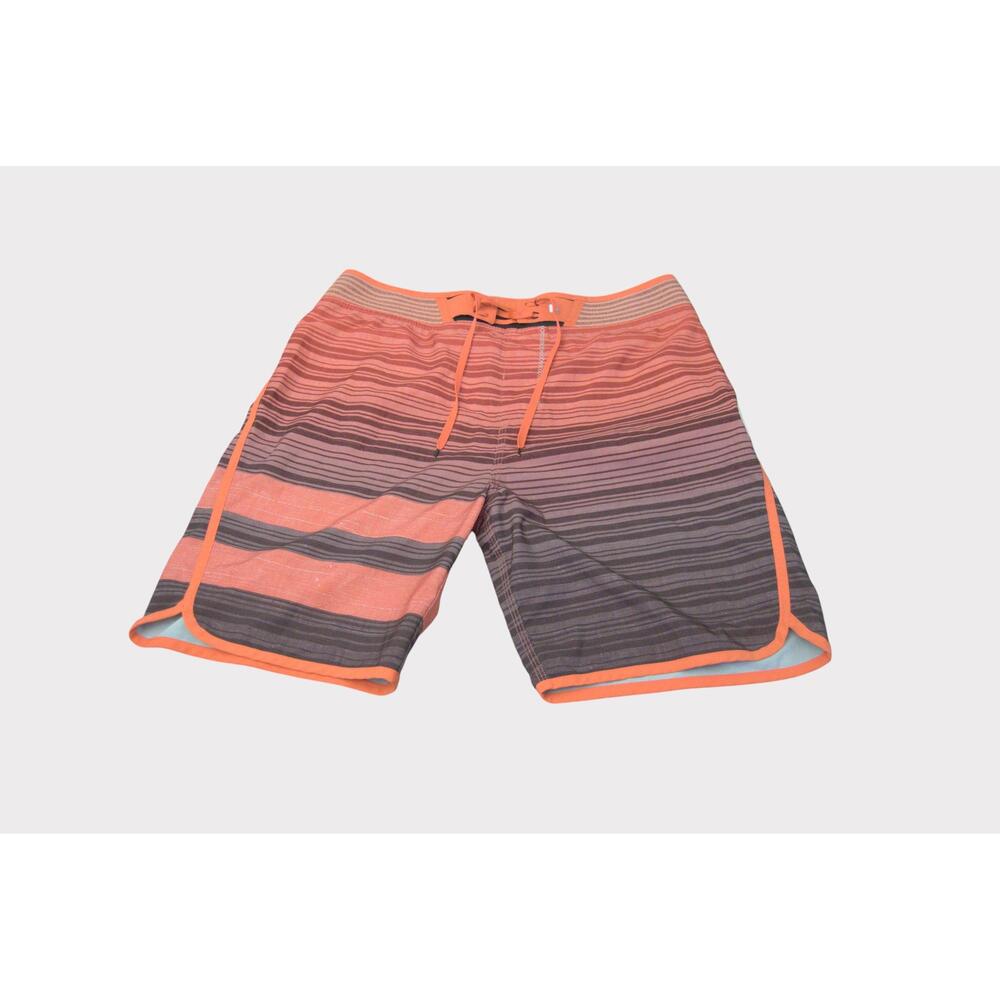 Hurley Swim Trunks Mens Orange Black Striped Hybrid Elastic Waist Drawstring
